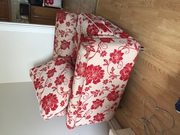 Red Flower and Red Leather Chairs For Sale